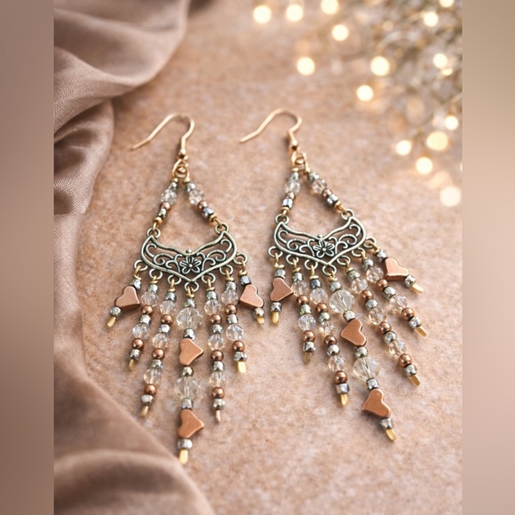 CRK Handmade Jewelry - ✨ Handmade One-of-a-Kind Mixed Metal Chandelier Earrings Crystal & Beaded Wire ✨